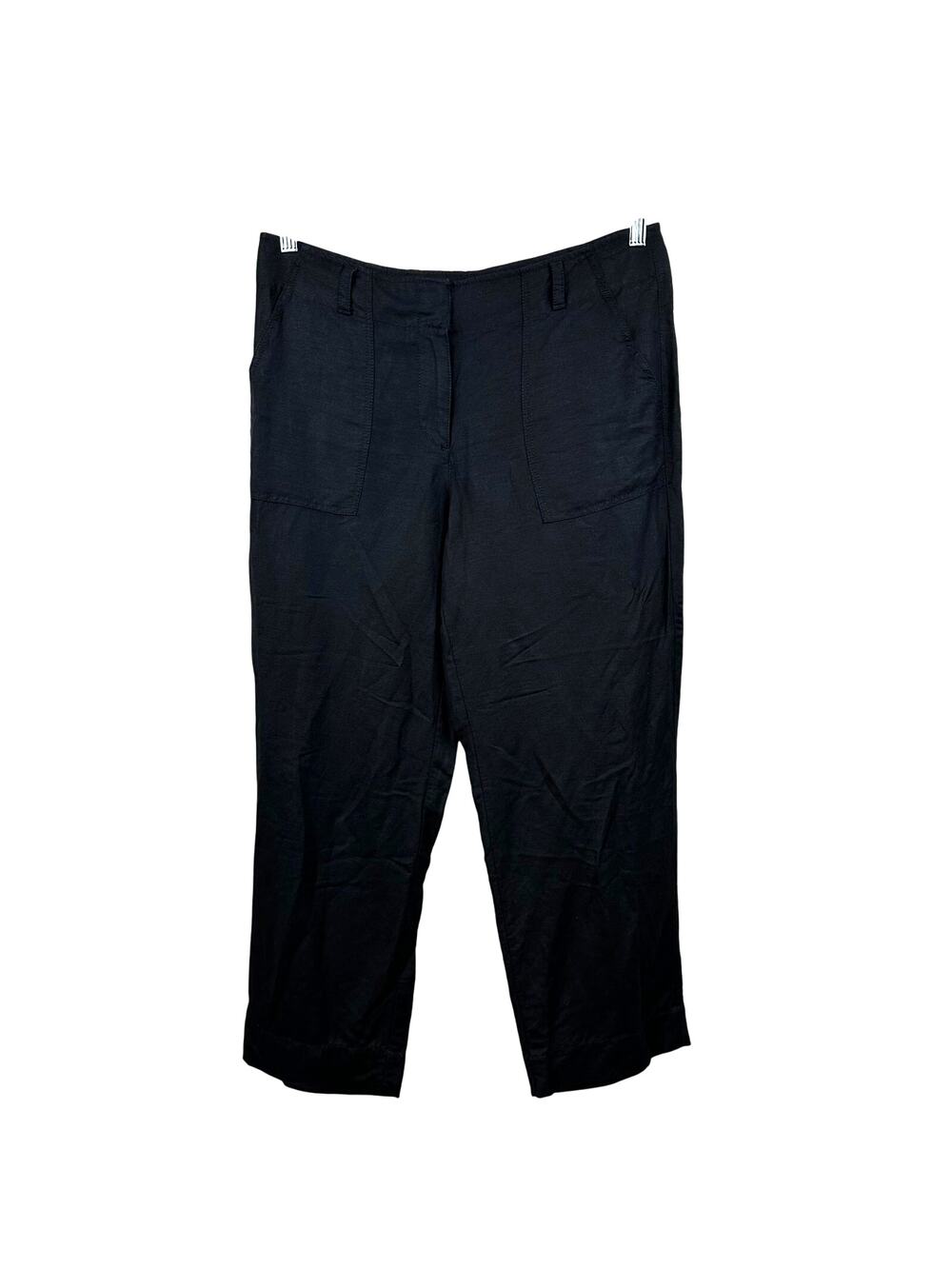 Loft Linen Blend Trouser Pant Cropped Black Women's Medium Classic Staple
